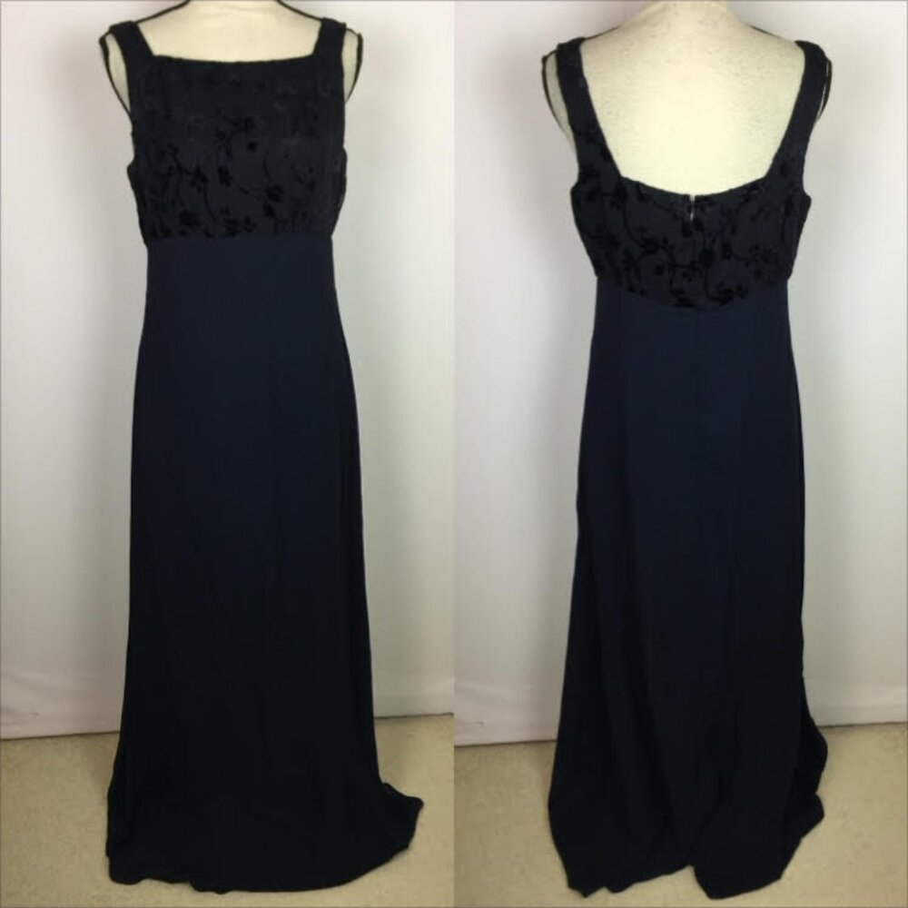Rhapsody Maxi Dress Evening Gown Size 10 Womans Navy Blue Square Neck Sleeveless